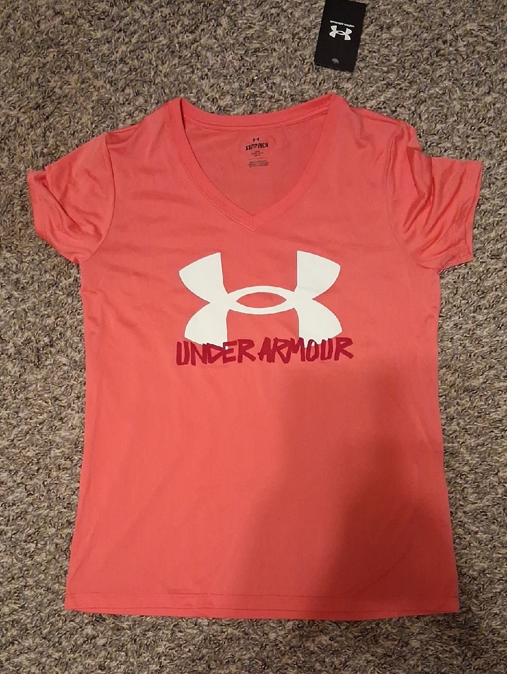 Under Armour Coral V-Neck Graphic Tee with White Logo